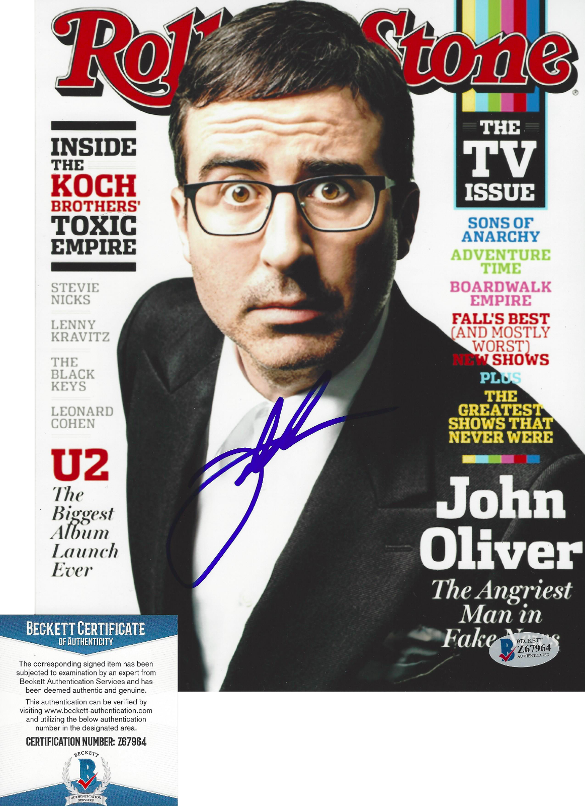 TV HOST JOHN OLIVER SIGNED LAST WEEK TONIGHT 8x10 Photo Poster painting ACTOR BECKETT COA BAS