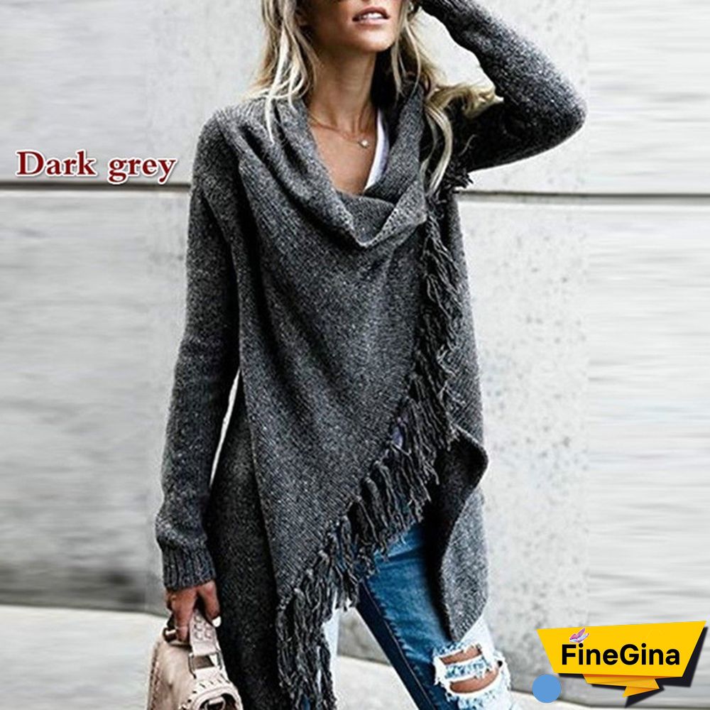 Fashion Women's Speckled Shawl Fringe Cardigan Knited Tassels Slash Sweater Coat Outwear