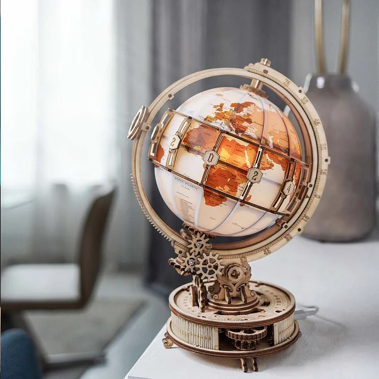 ROKR Globe Lumineux À LED Puzzle 3D Bois