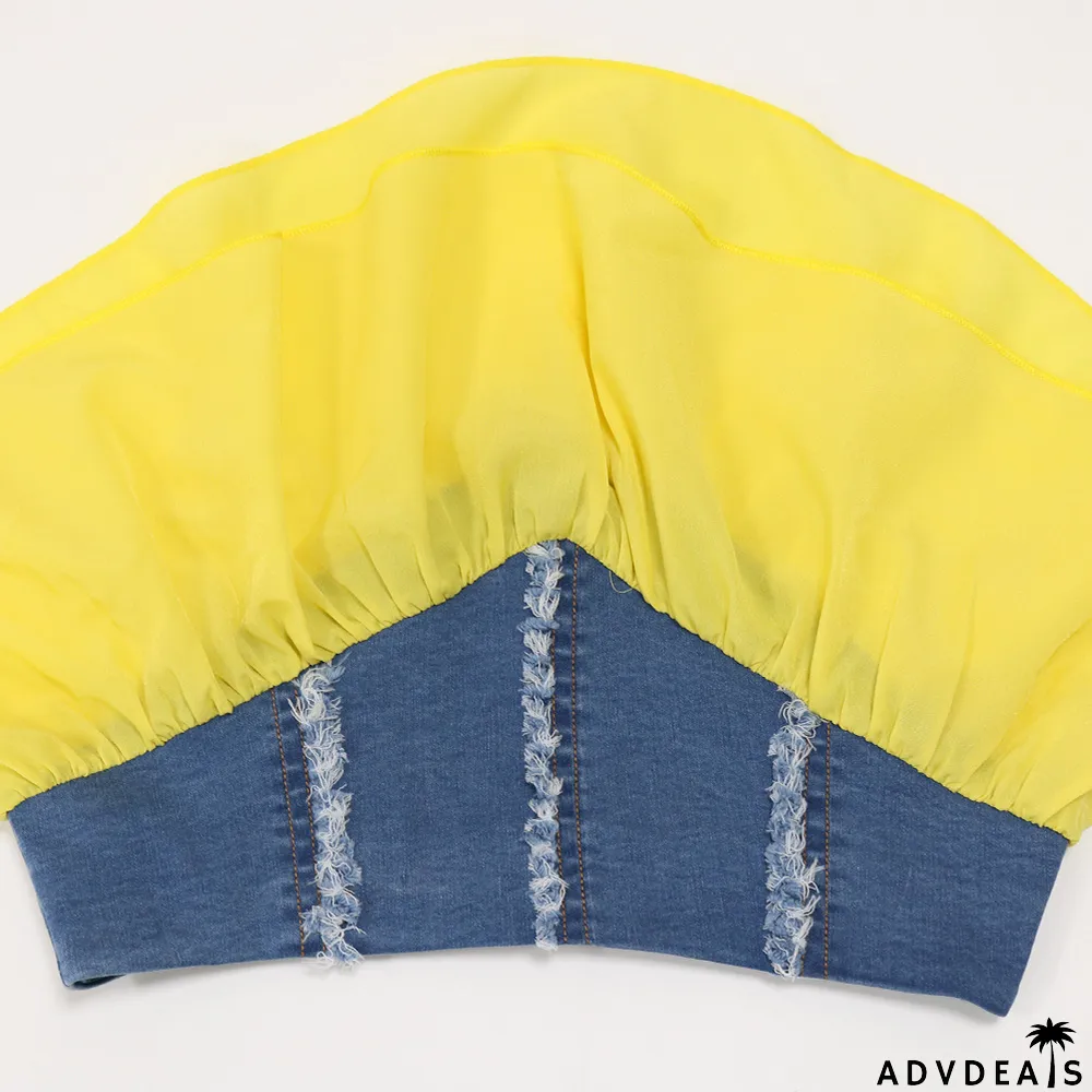 Sexy Denem Patchwork Two Piece Skirt Sets