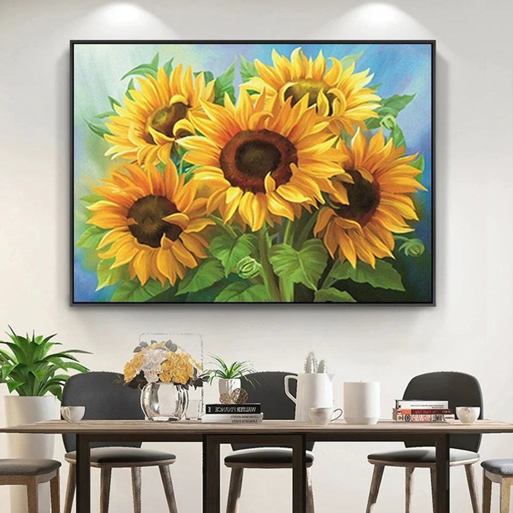 11CT Full Stamped Cross Stitch Bead Embroidery - Sunflower(Canvas|65*50CM)