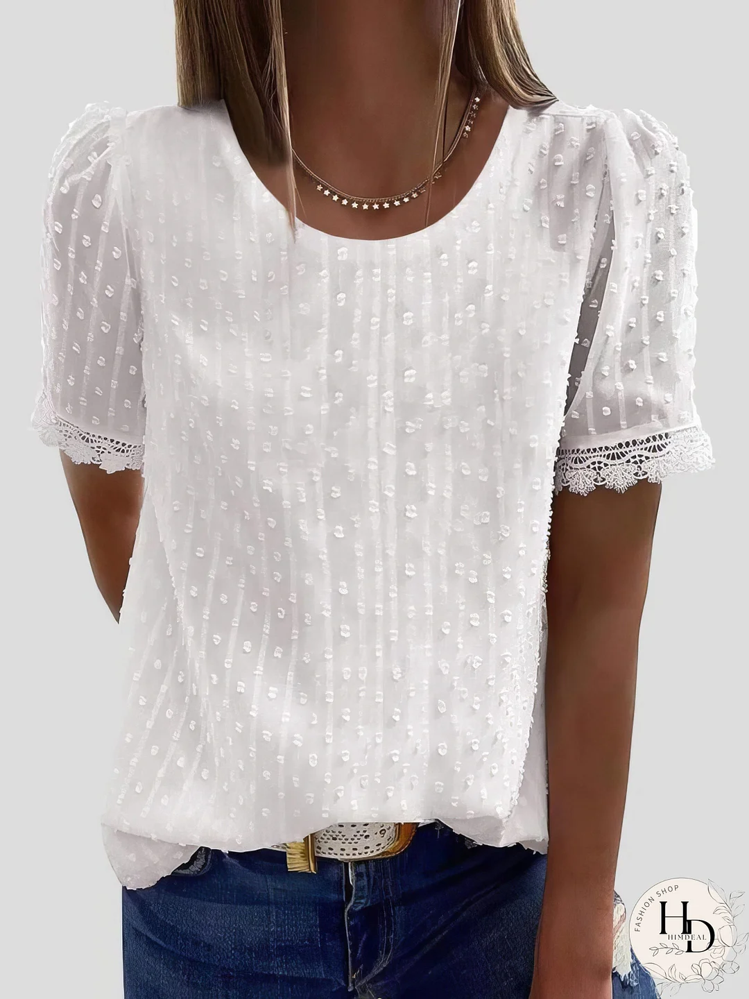 Summer Casual Dotted Round Neck T-Shirt