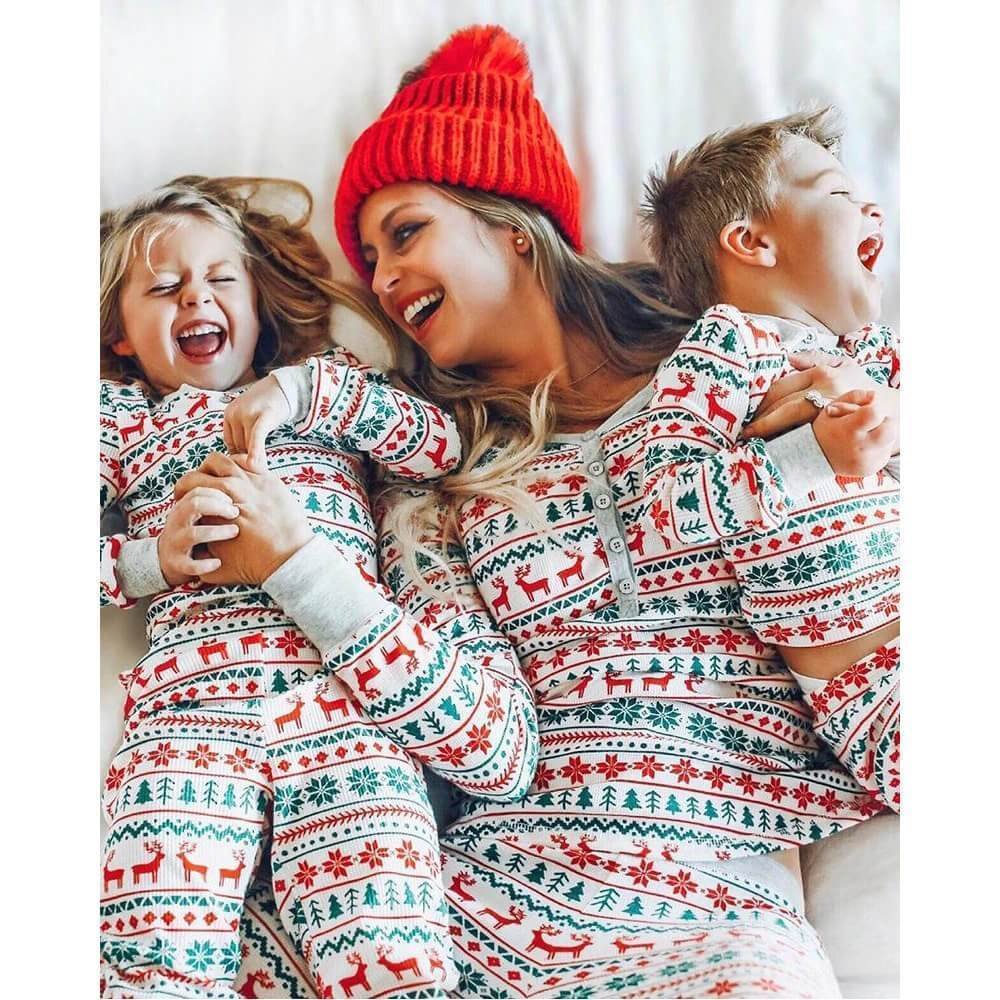 Christmas Tree and Reindeer Patterned Family Matching Pajamas Sets (with Pet Dog Clothes)