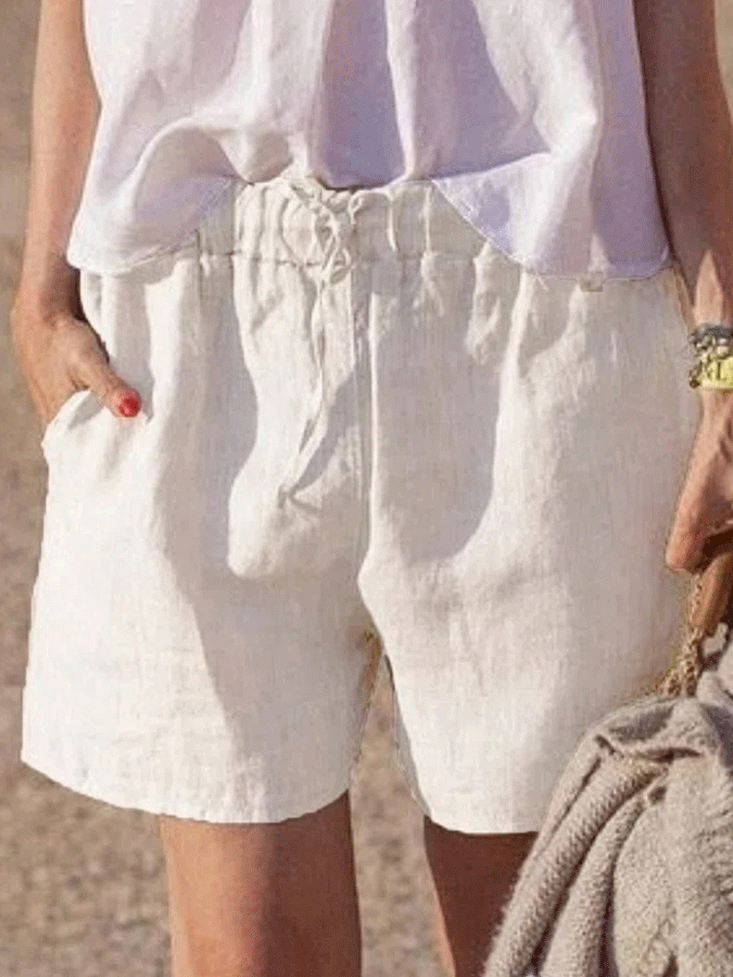 Women'S Solid Color Cotton Linen Casual Shorts