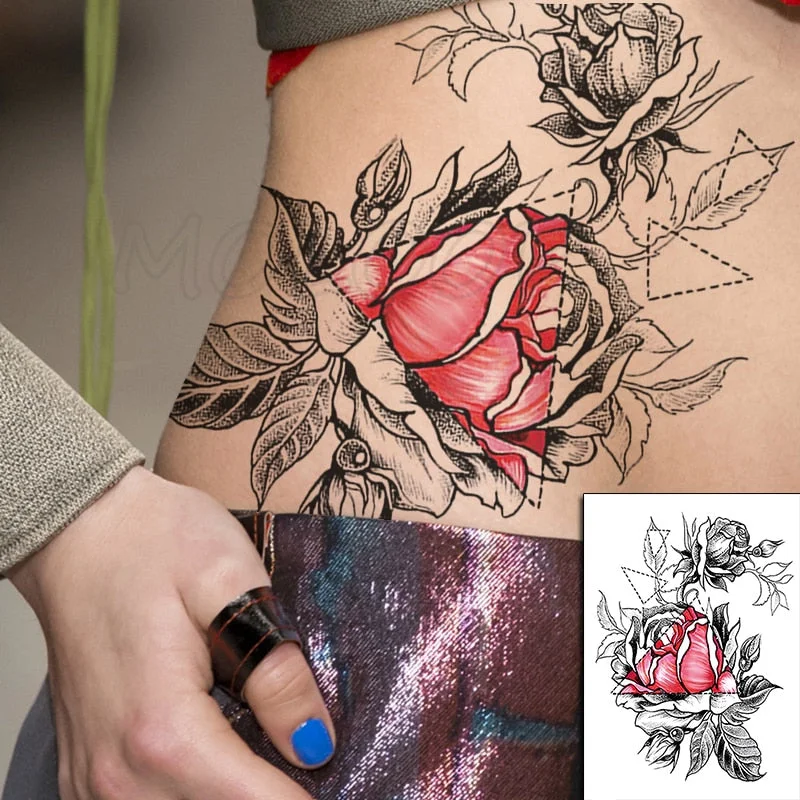 Temporary Tattoo Stickers Sexy Rose Heart-shaped Wreath Fake Tatto Waterproof Tatoo Back Leg Arm Belly Big Size for Women Girl