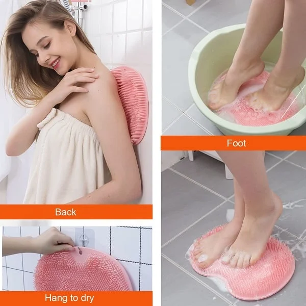 Blissden Shower Foot and Back Scrubber Massage Pad in Assorted Colors with Suction Cup Base for Easy Bath Cleaning - Pink