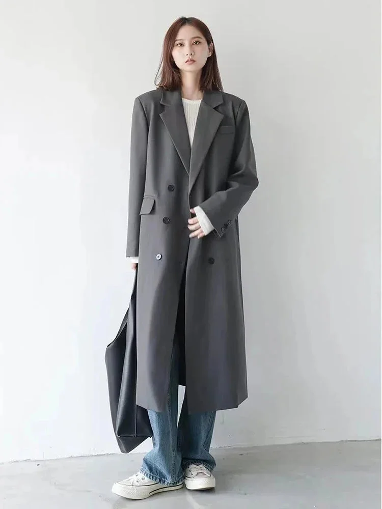 Oocharger Long Trench Women Leisure Streetwear Office Lady All-Match Elegant Spring Temper Overcoats Minimalist Harajuku Windbreaker