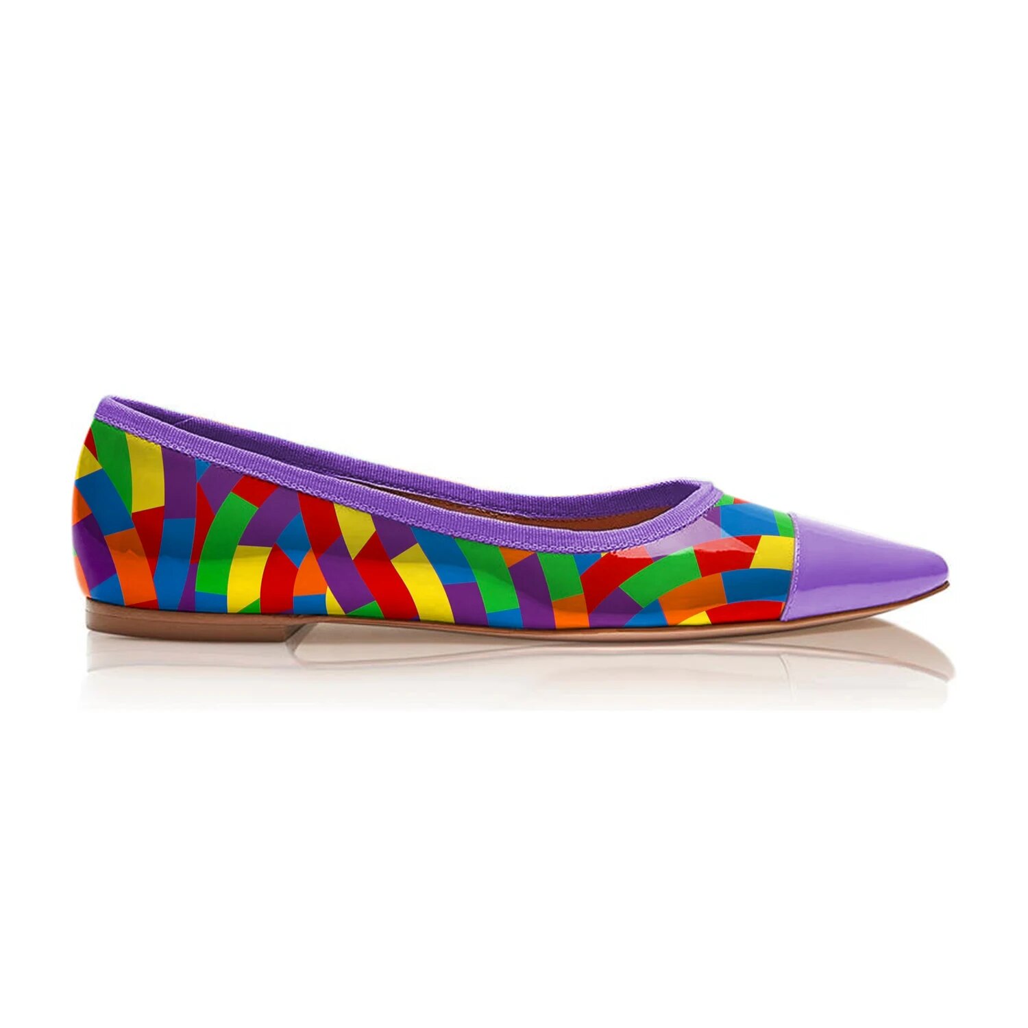 TAAFO Rainbow Patent Leather Women's Flats Pointed Toe Ladies Casual Dress Shoes 