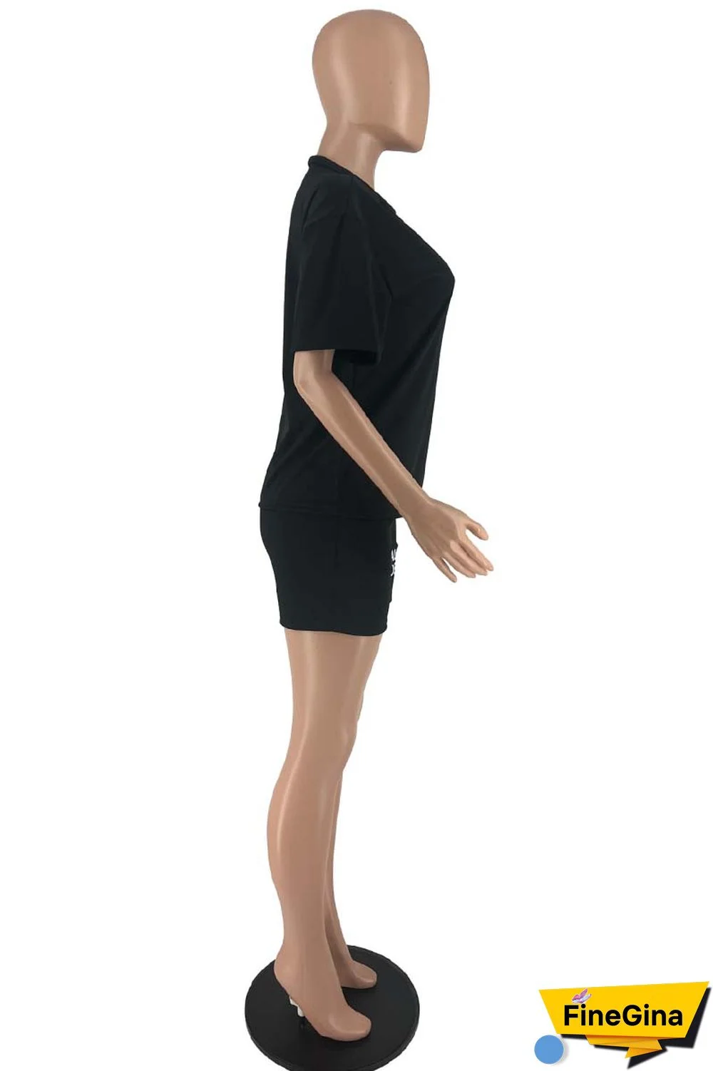 Red Casual Letter Print Basic O Neck Short Sleeve Two Pieces