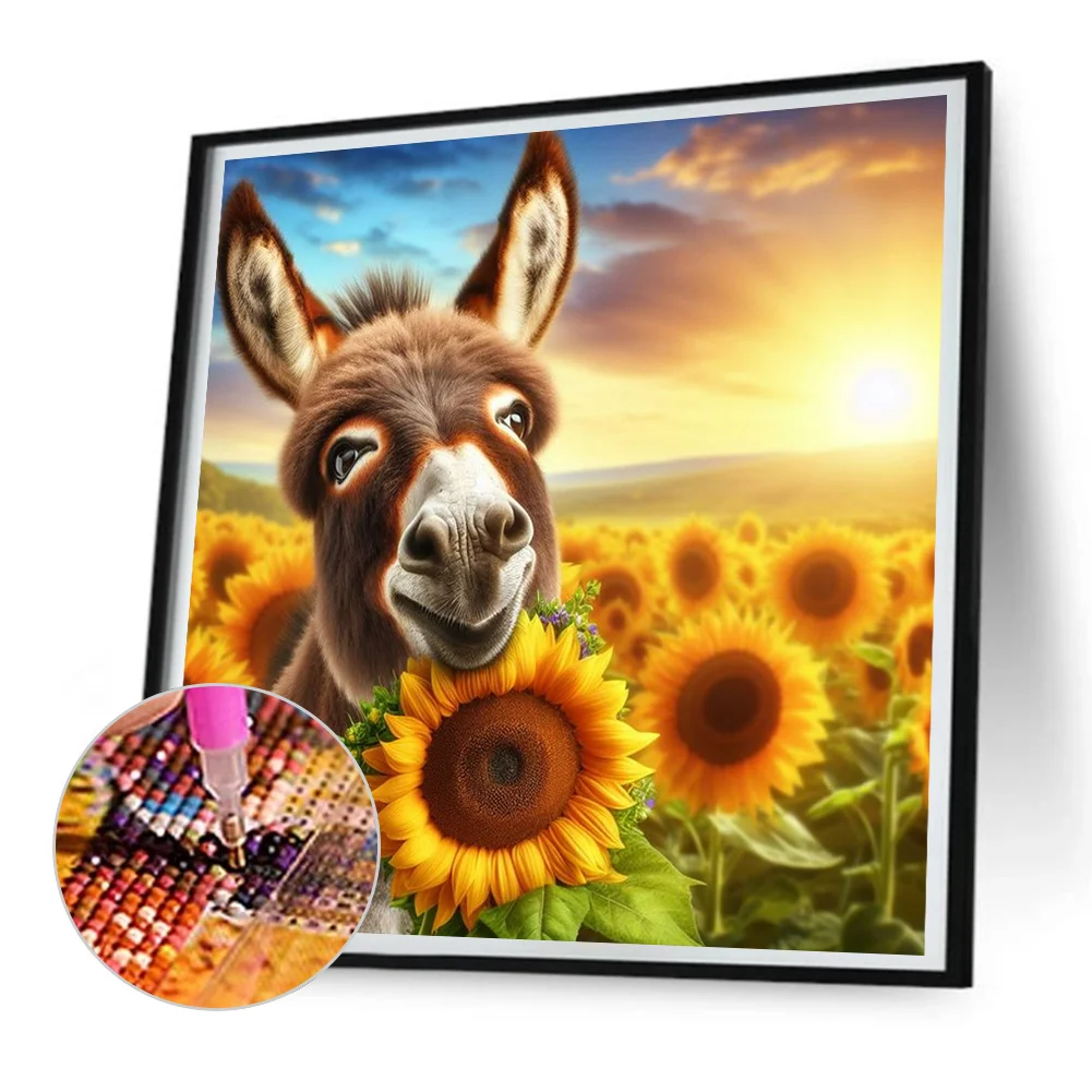 Diamond Painting - Full Round Drill - Sunflower Donkey(Canvas|30*30cm)