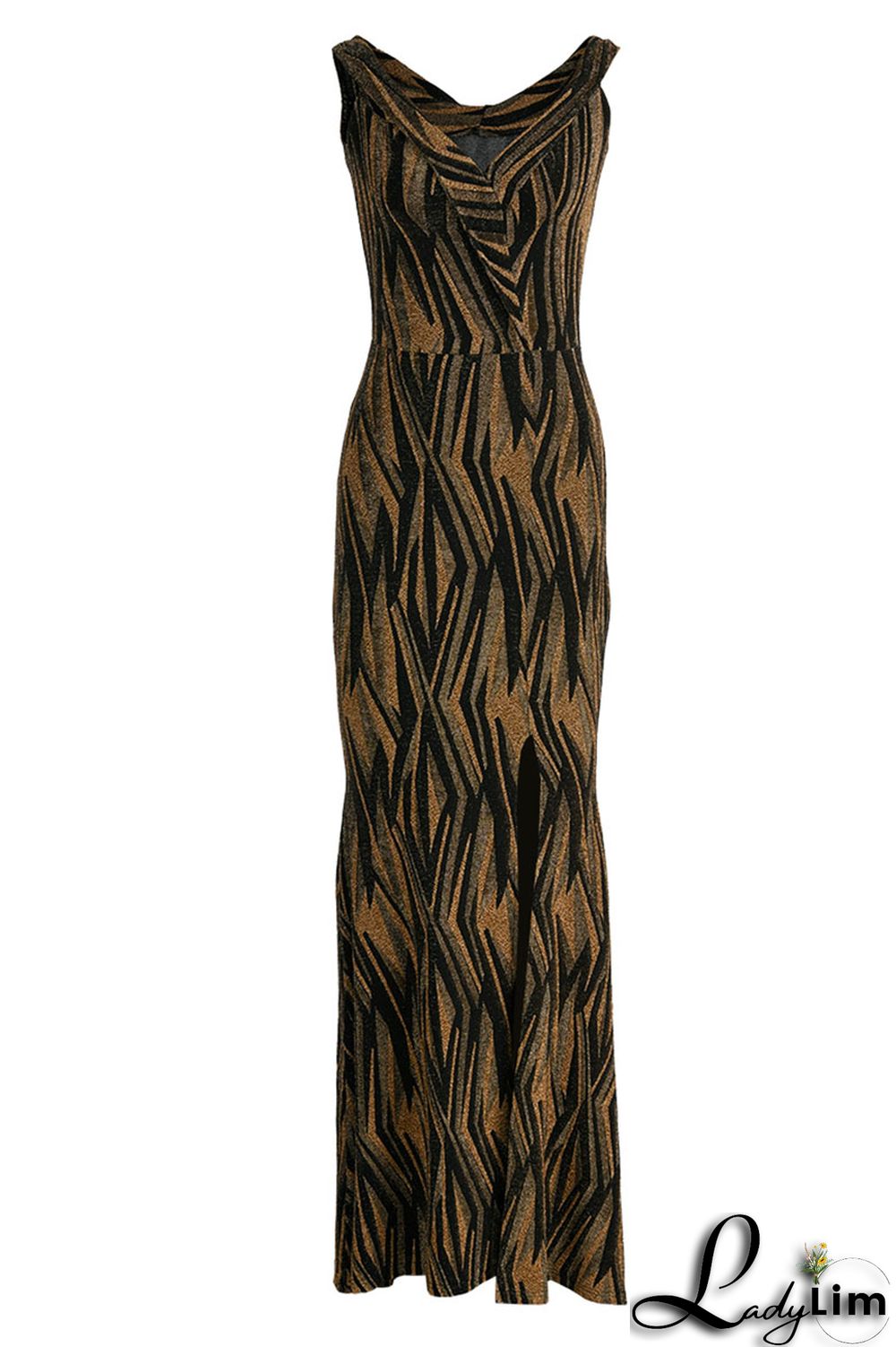 Gold Sexy Patchwork Off the Shoulder Off The Shoulder Dresses