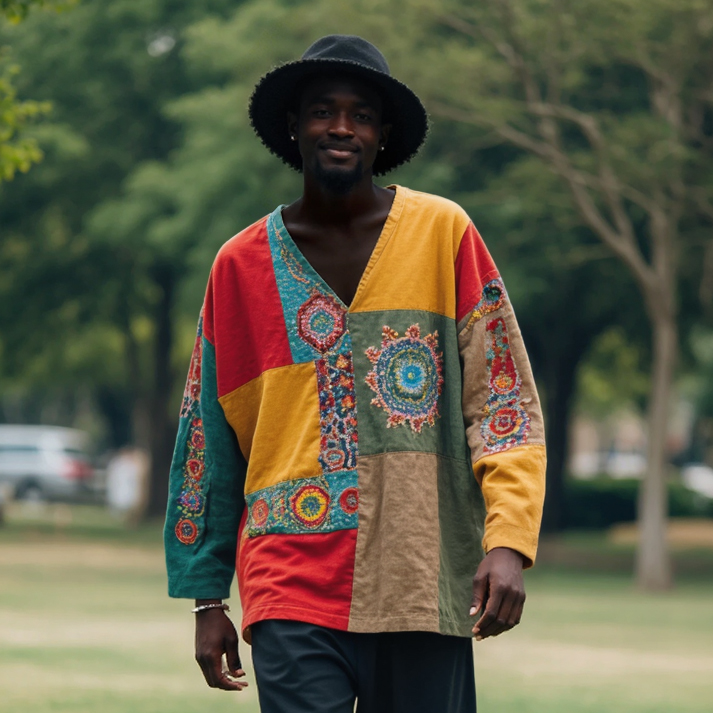 Men's Juneteenth Black Pride African Ethnic Geometric Art Print Linen T-shirt