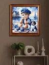 (US Local)Paint By Numbers Kit On Canvas DIY Oil Art Seaside Boy and Dog Picture Home Decor40x40cm