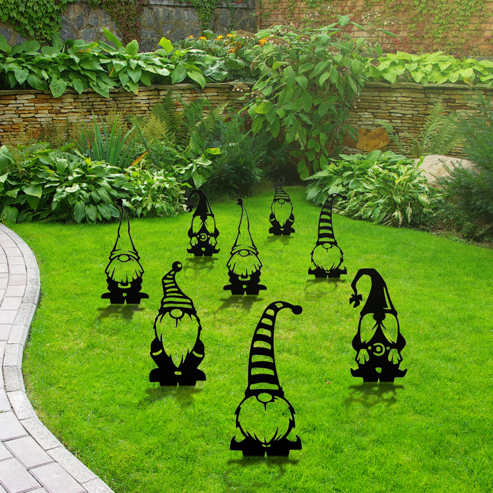 

Metal Hollow Gnome Lawn Stake Ornament Yard Art Garden Festival Decoration, 501 Original
