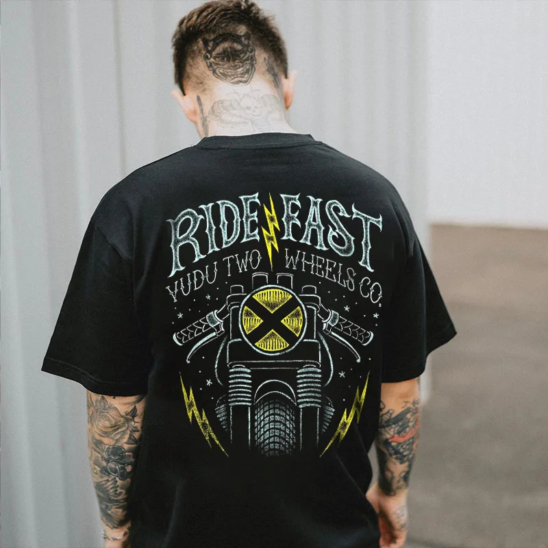 RIDE FAST Motorcycle Print Men's T-shirt