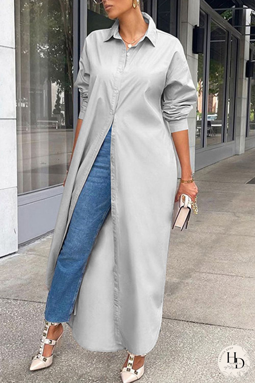 Khaki Casual Solid Patchwork Buckle Turndown Collar Tops