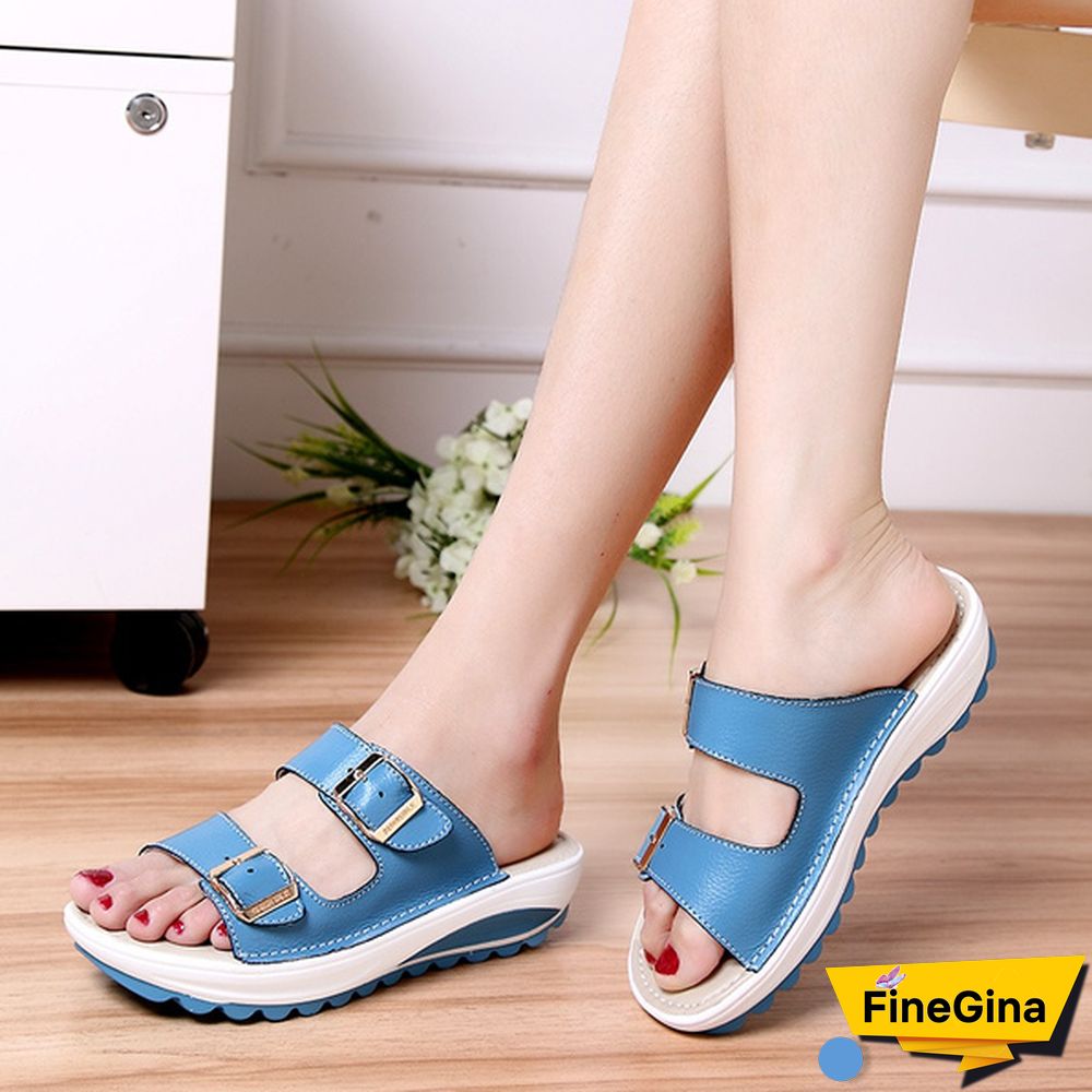 Women Fashion Casual Shoes Slippers Leather Sandals Summer Shoes Plus Size 35-42