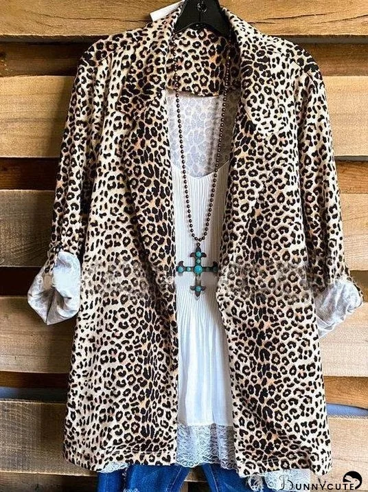 Leopard Leopard Cotton-Blend Shift Long Sleeve Outerwear for Women