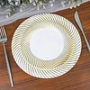 10 Pack | 7" White / Gold Swirl Rim Plastic Dessert Appetizer Plates, Round Disposable Salad Plates