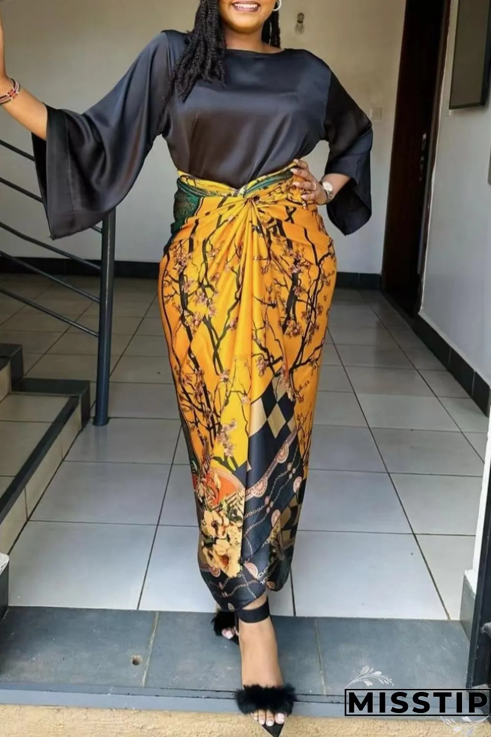 Leopard Print Casual Print Patchwork Frenulum O Neck Three Quarter Two Pieces