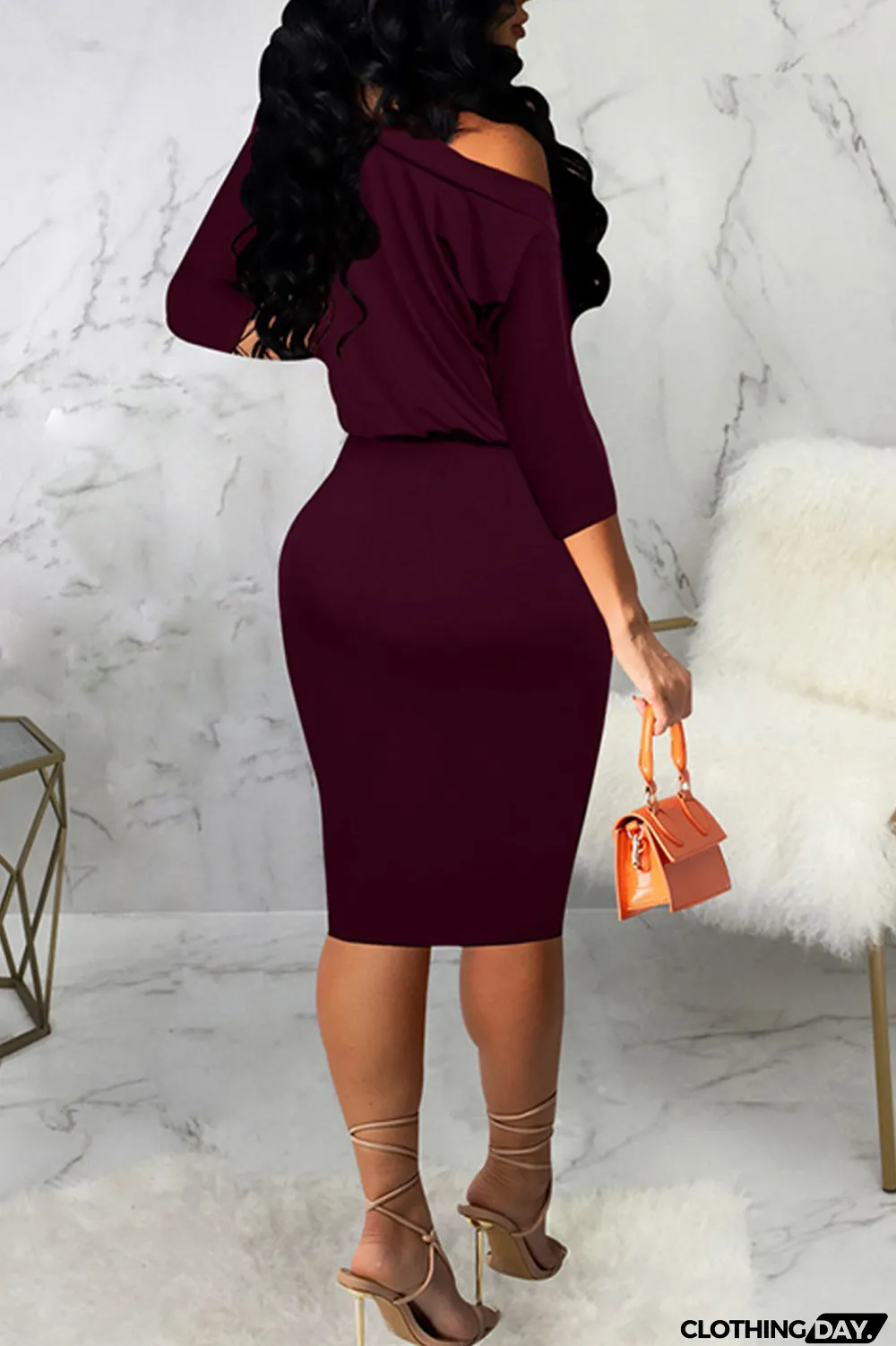 Black Casual Solid Split Joint Off the Shoulder One Step Skirt Dresses