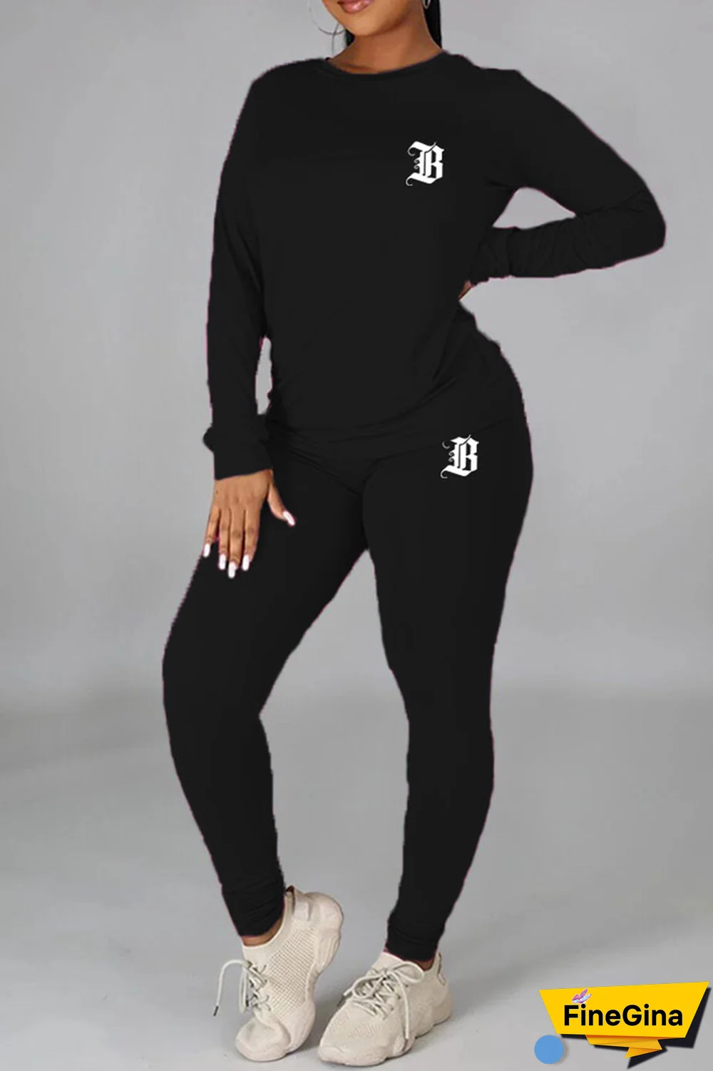 Burgundy Casual Print Patchwork O Neck Long Sleeve Two Pieces