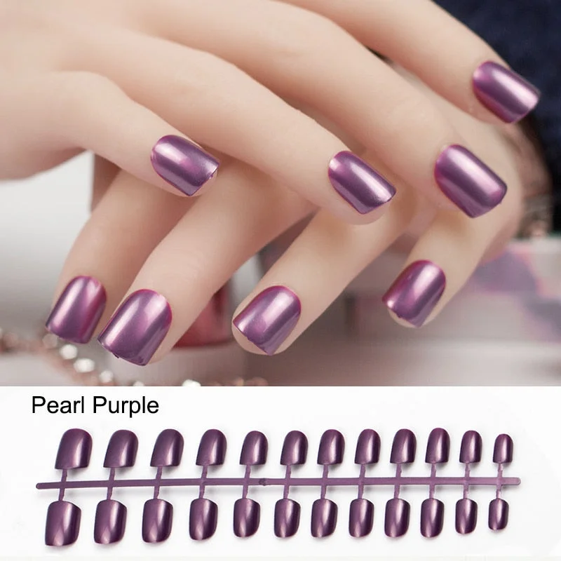 5 Sets/Lot 24pcs Artficial Nails Pure Color Fake Nails Art Decoration Short Square Head Full Cover False Nail Art Tips Display-Nail Inspo