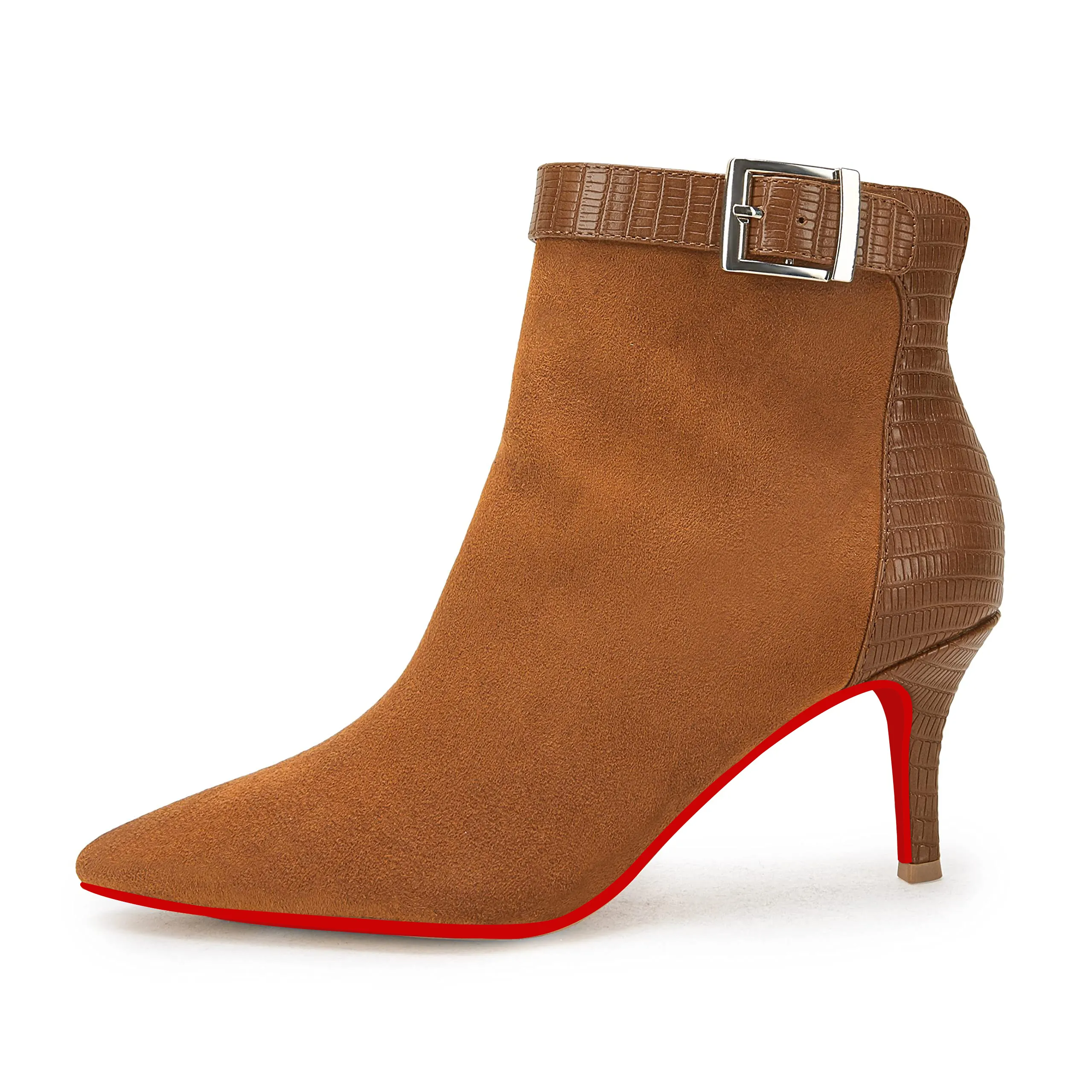 60mm Women's Pointed Toe Ankle Booties Stiletto Kitten Heel Side Zipper Ankle Buckle Strap Winter-vocosishoes