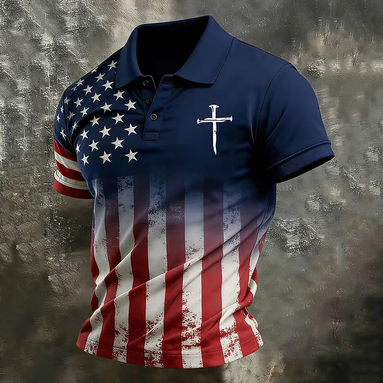 Men's Faith Contrasting Colors Print Casual Polo Shirt