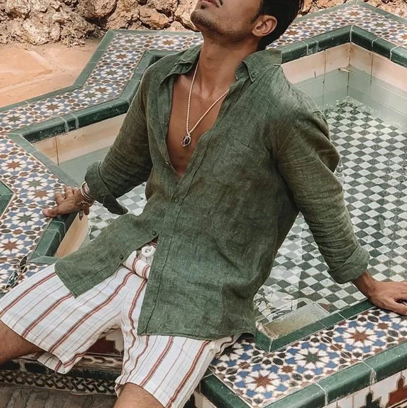 Men's retro solid color shirt