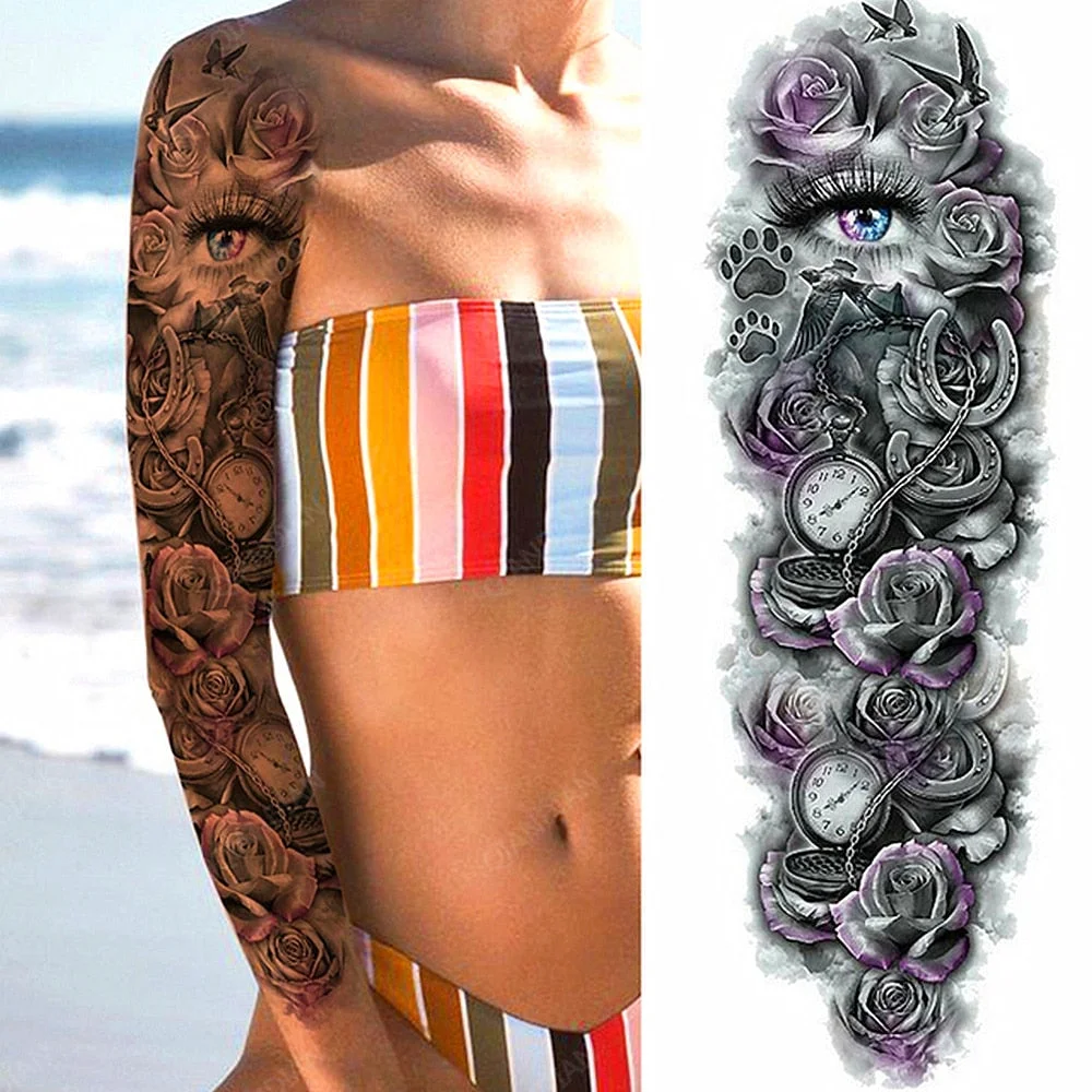 1pc Women Waterproof Temporary Tattoos Stickers Thighs Cool Hipster Skull Mermaid