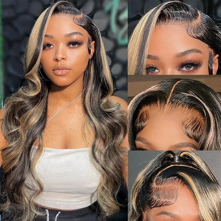 13x6 Highlight Ombre Balayage Lace Front Wigs Human Hair Black and Blonde Body Wave Lace Frontal Wig Pre Plucked with Baby Hair