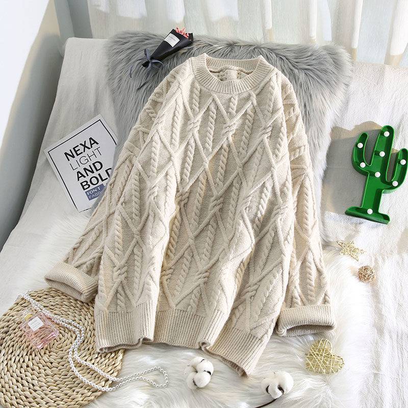  thdmladies Oversize Loose Knitted Crew Neck Long Sweater thedmladies