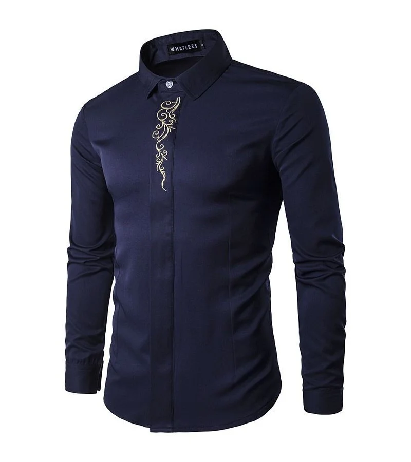 Men Cotton Simple Embroidered Slim Fit Shirts