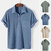 Men's Casual Loose Plaid Stripe Short Sleeve Shirt
