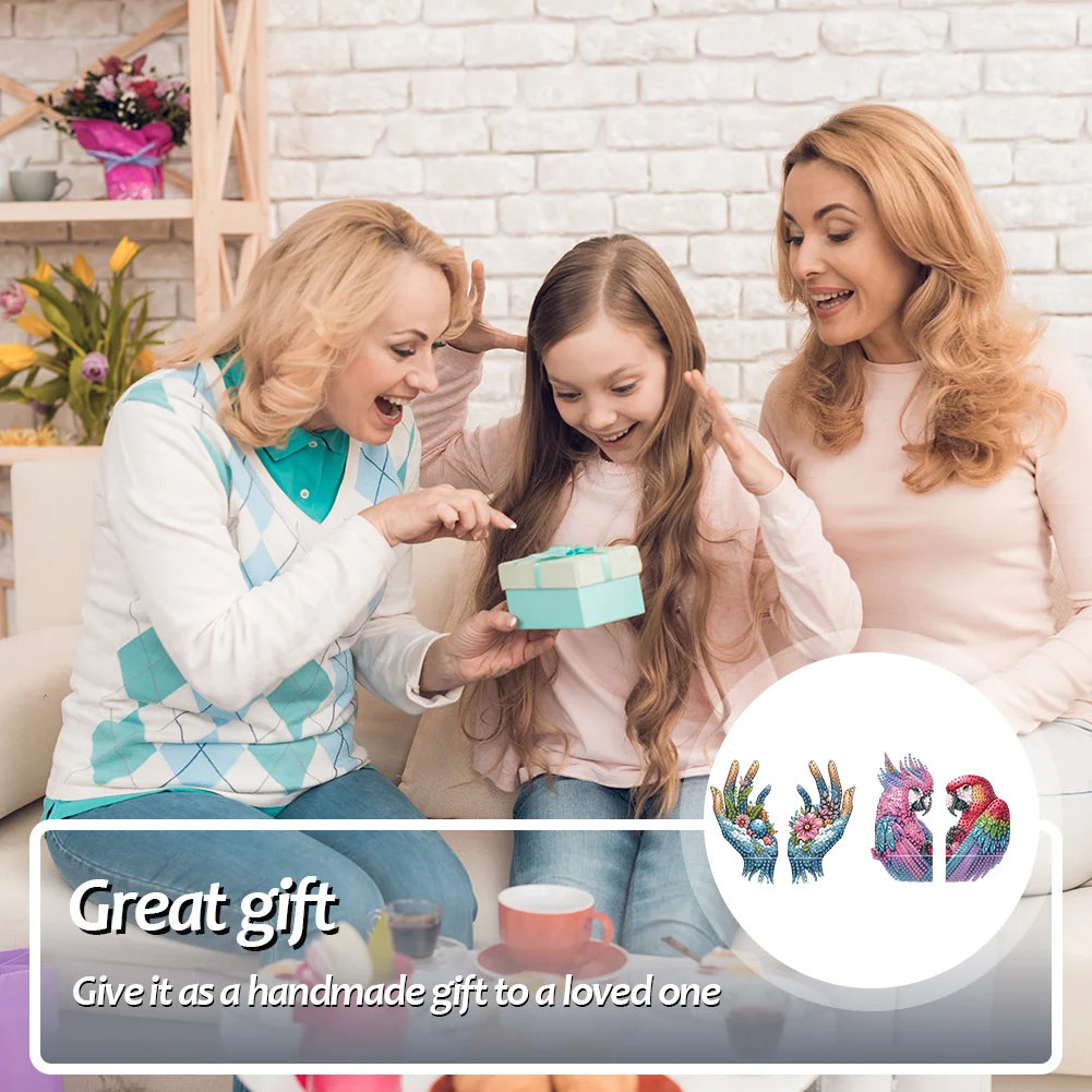 2pcs 2D Flat DIY Diamond Art Pendant DIY Home Decor Hanging Charm Decor (Parrot)