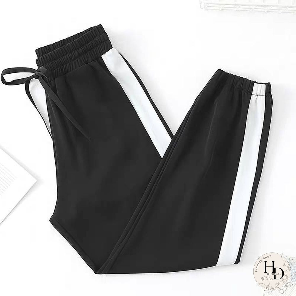 Womens Sport Pants-Spring Side Stripes-Casual Loose Chiffon-Elastic Waist Lantern