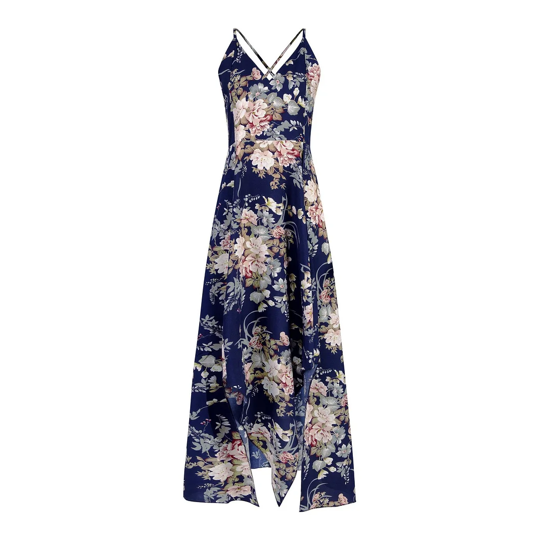 Bohemian Holiday Printed Sleeveless Split Dress