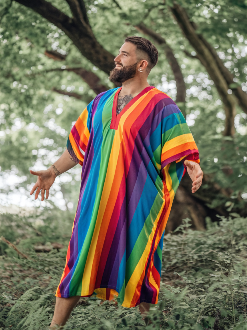 Men's Plus Size Rainbow V-neck Long Kaftan