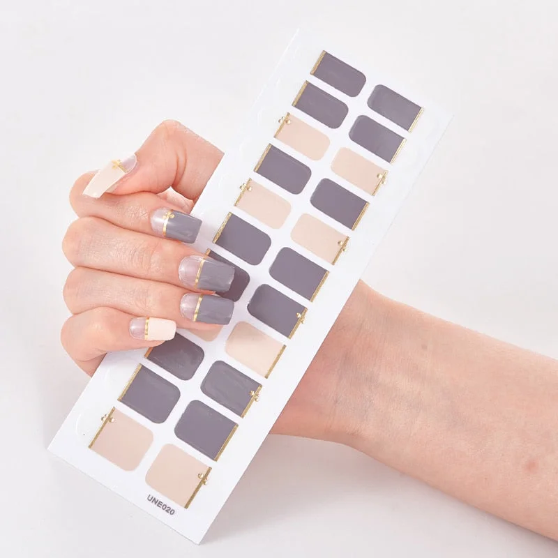 22 Tips/Sheet Solid Color And Striped Manicure Nails Art Decoration Nail Strips Full Beauty Nail Decoration Nailart Sticker