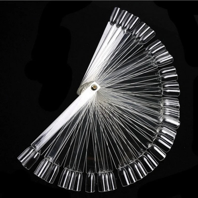 50Pcs False Nail Tips Fan Style Fake Nails Polish UV Gel Sticker Decoration Display Board Clear Natural Nail Art Practice Tools-Nail Inspo