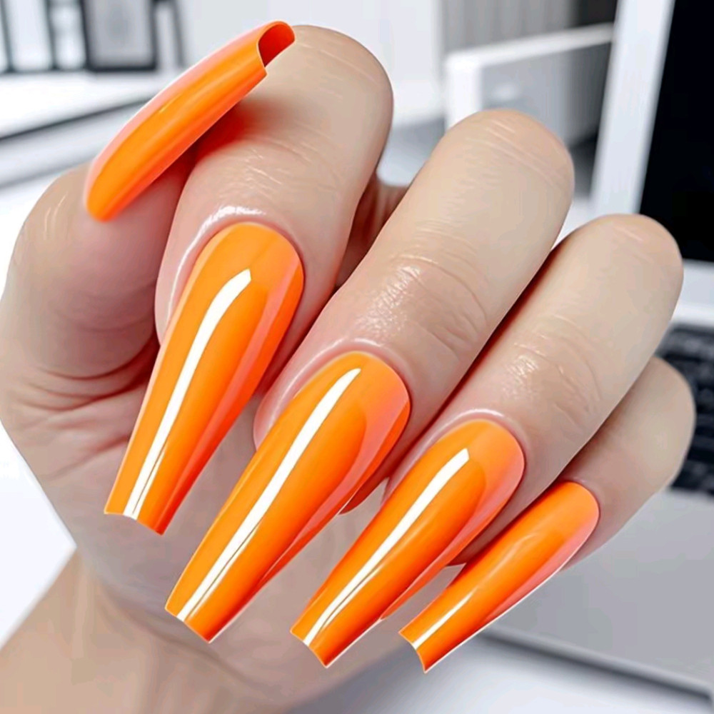 48Pcs Shiny White Woman False Nails With Glue Acrylic Press On Fake Nails Long Ballerina Coffin Shaped DIY Manicure Finger Tips