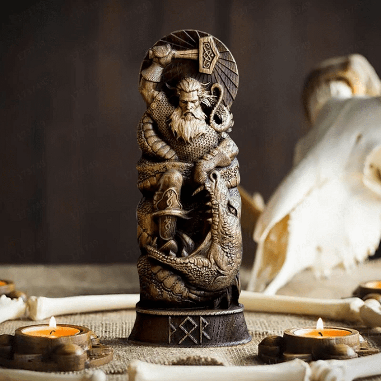 Coutureaura God Thor Statue In Battle With Jormungand Sculpture