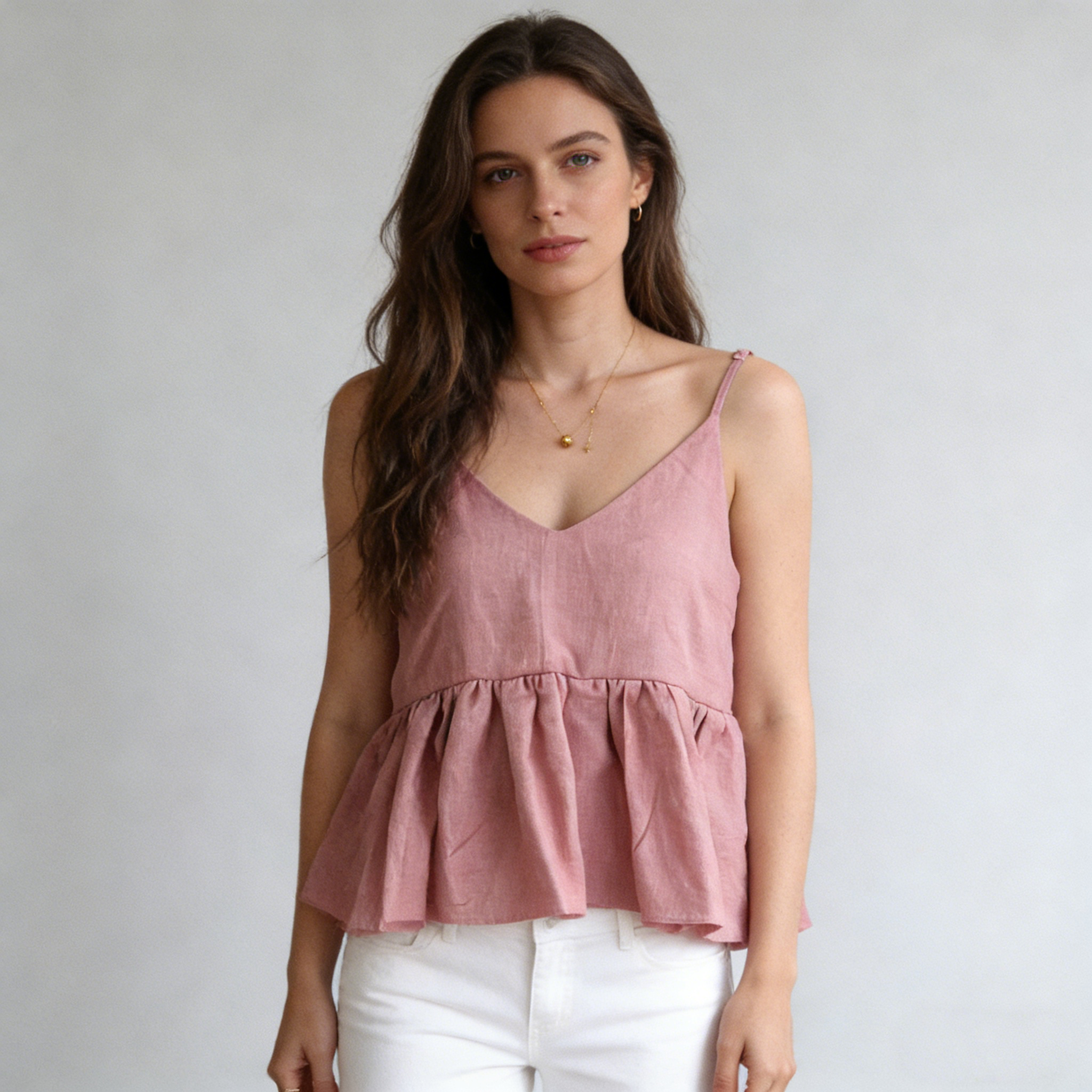Linen Cami Top Women 100% Linen Peplum Summer Top Breathable Lightweight REAL SILK LIFE