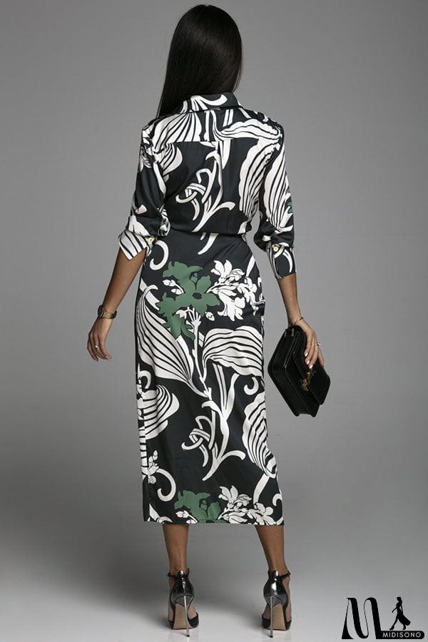 MidiSono - Lasting Daydream Printed Wrap Shirt Midi Dress