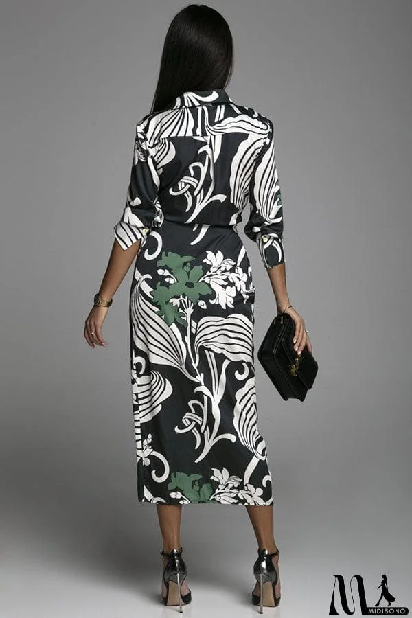 MidiSono - Lasting Daydream Printed Wrap Shirt Midi Dress