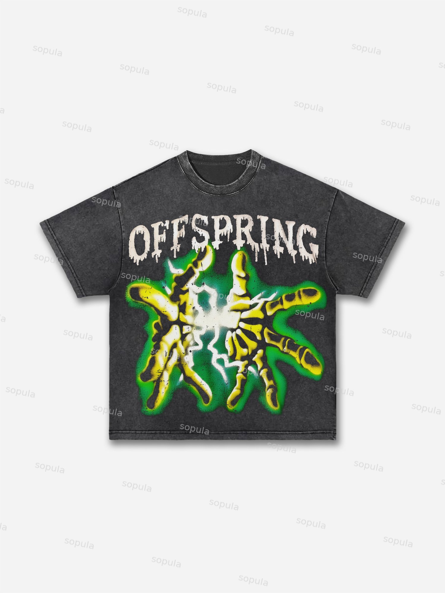 Retro Bone Touch Spark Graphic Acid Wash T-shirt - Sopula｜Premium Graphic Tees & Graphic Clothing