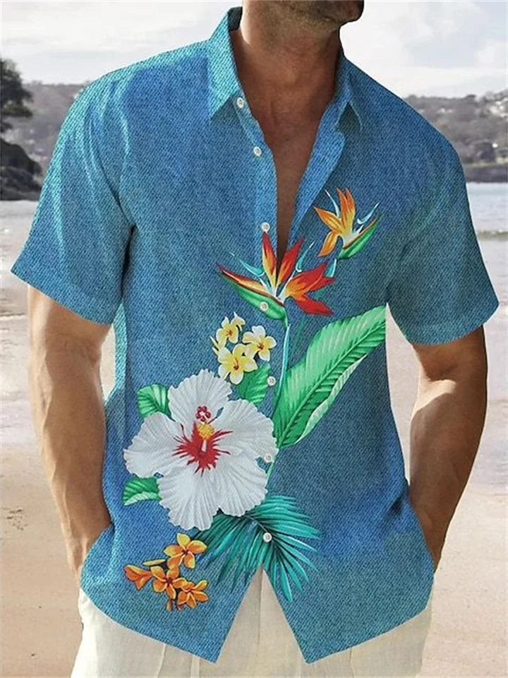 Floral Shirt 3D Printed Blue Lapel Shirt Casual Summer S M L XL 2XL 3XL-Cosfine