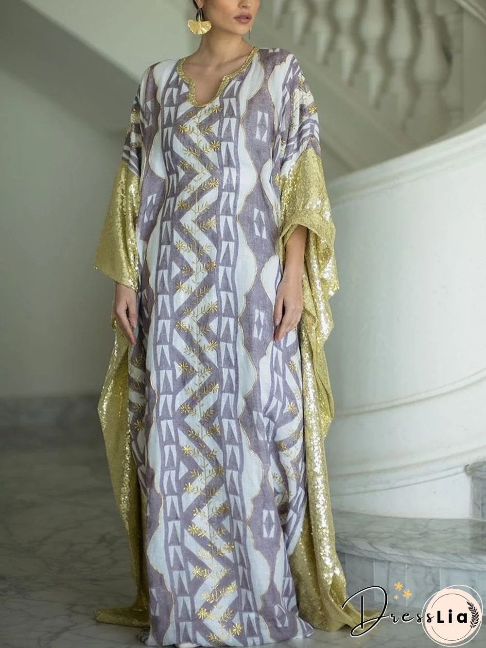 Ramadan Shining Sleeve Pattern Loose Dress