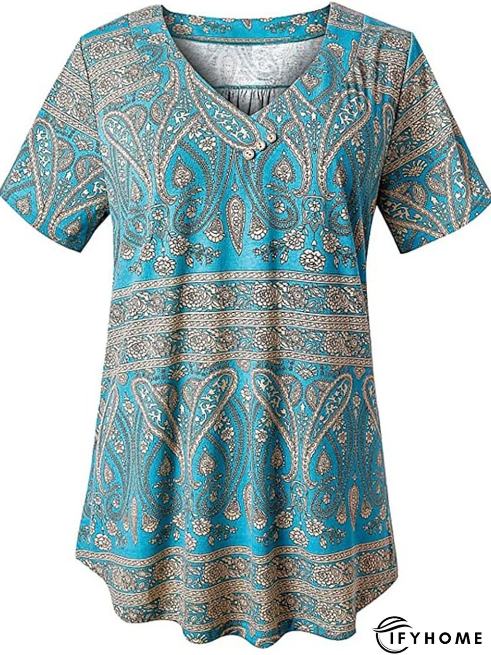 Women's Shirt Blouse Denim Blue Black White Leopard Floral Print Short Sleeve Casual Holiday Basic V Neck Regular Floral Plus Size M | IFYHOME